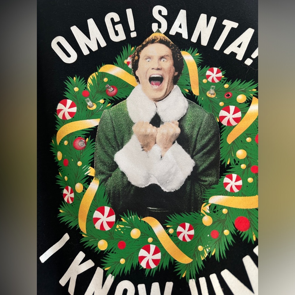 ELF OMG Santa black lightup I Know Him Holiday Ugly Sweater Christmas Festive XS - Picture 9 of 13